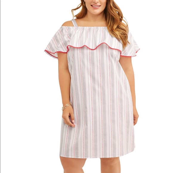 Terra & Sky Dresses & Skirts - BRAND NEW Striped Cold Shoulder Dress